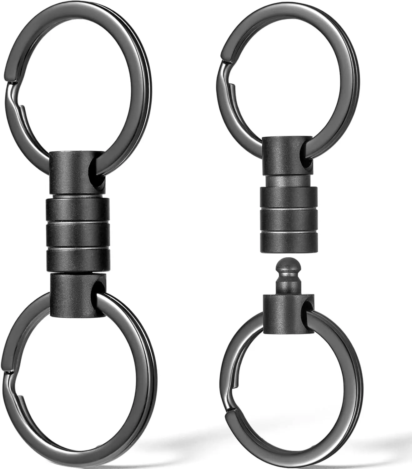 Titanium Quick Release Keychain, Small Detachable Swivel Keychain Accessories with 4 Key Rings(Anti-fall/Black)