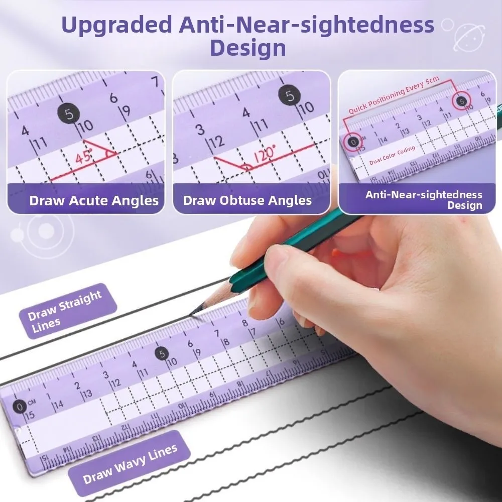 8PCS Multifunctional Compass and Ruler Sets Triangle Ruler Straight Ruler Student Ruler Set Protractor Stationery Ruler Set