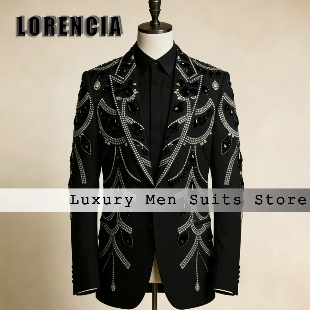 

Elegant Rhinestone Suits for Male 2 Pcs Single Breasted Wedding Party Groom Outfits Customized Blazer Pants robe mariage femme