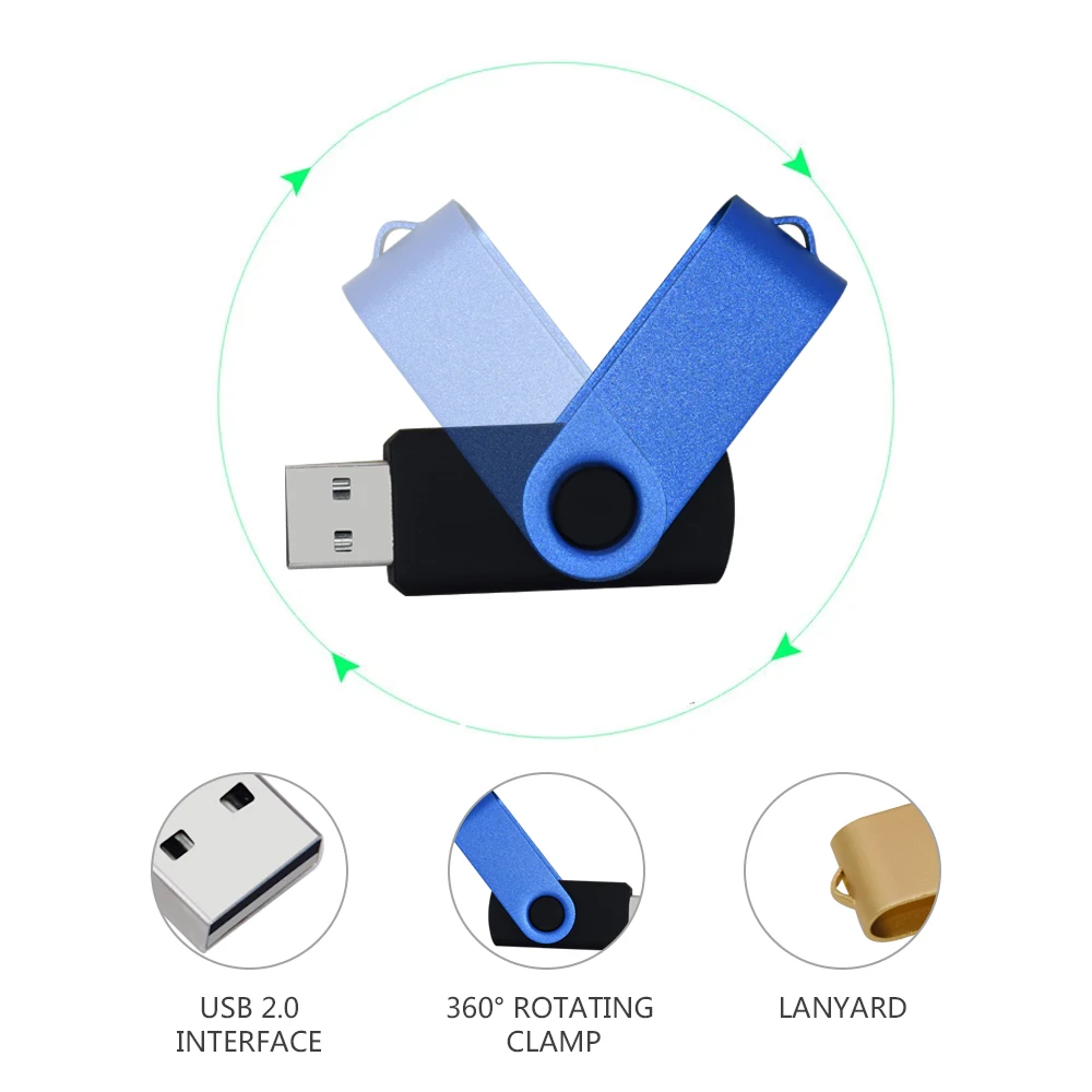 Clé USB métallique rotative à 2.0 °, nouveau style, 128 Go 64 Go 32 Go 16 Go 8 Go 4 Go, clé gratuite