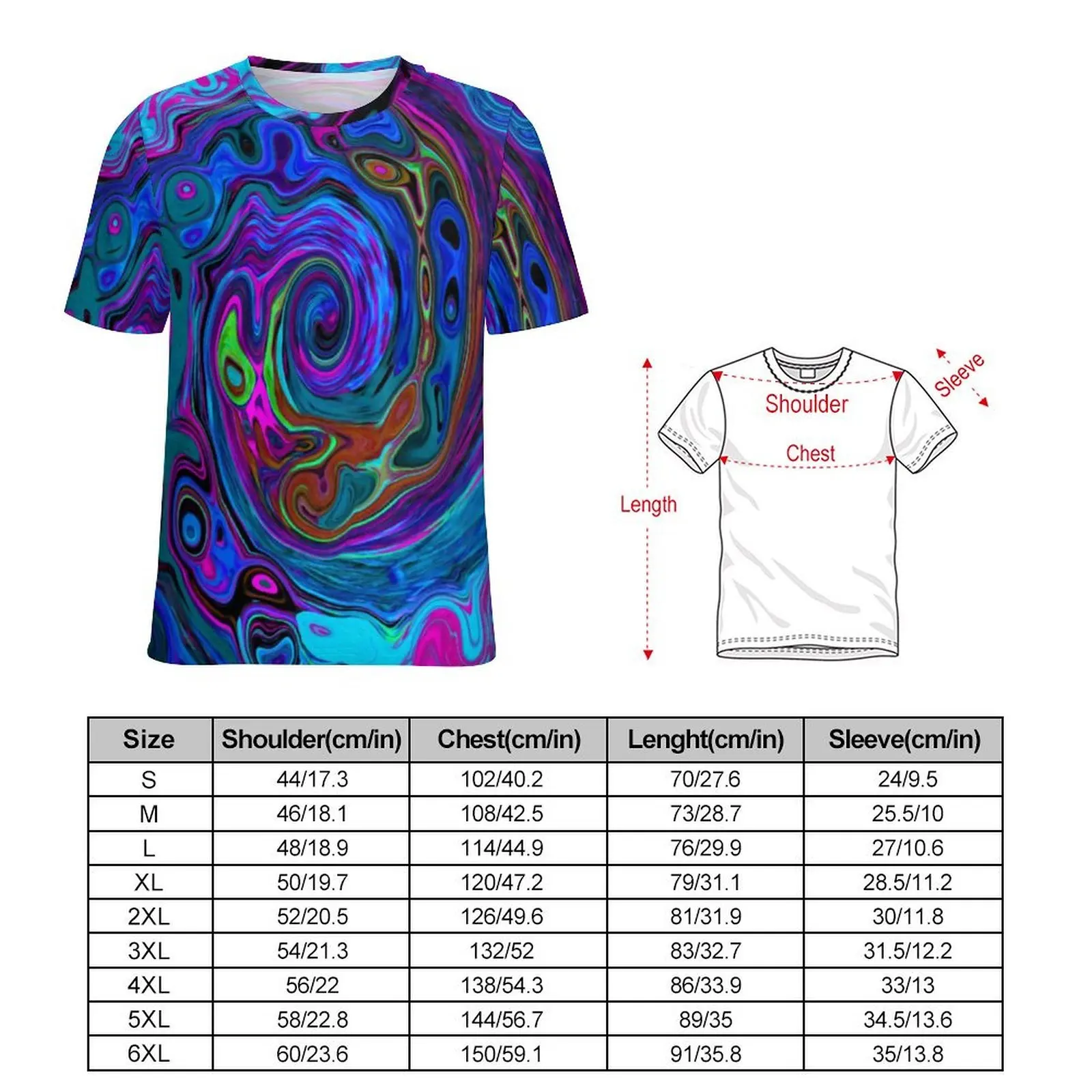 Summer T-Shirt Groovy Hippy Print T Shirts Blue and Purple Liquid Basic Vintage Tees Mens Short Sleeve Graphic Oversized Tops