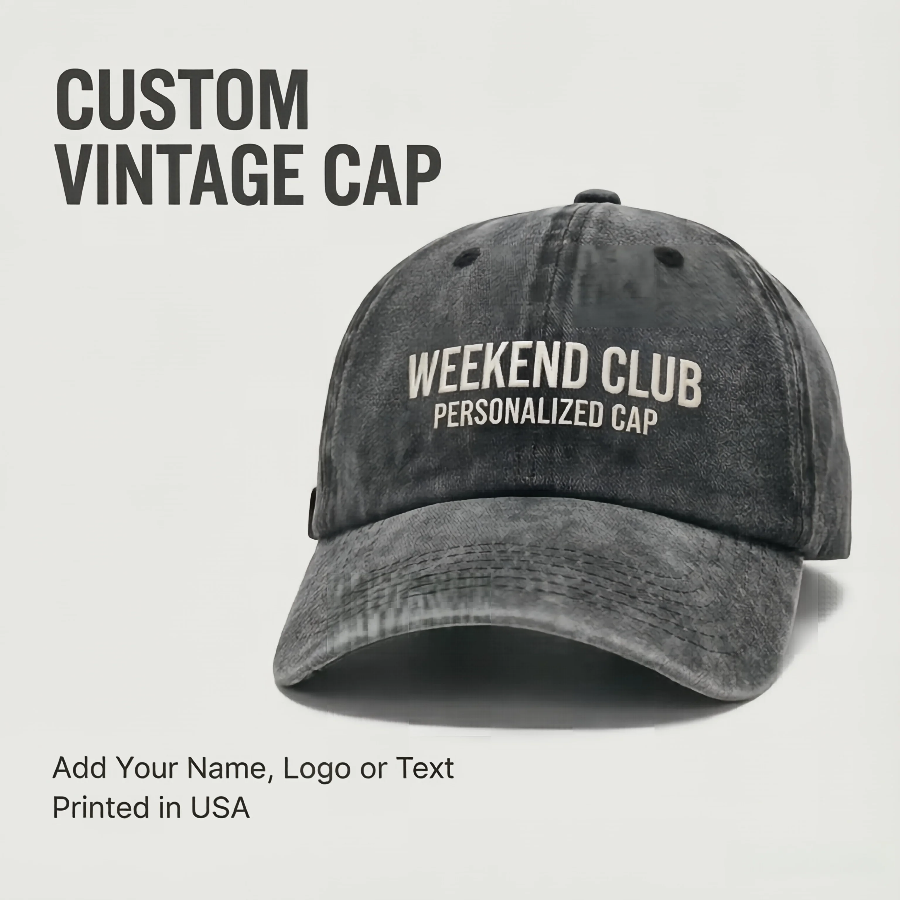 

Personalized Vintage Washed Baseball Cap, Custom Name Logo Text Dad Hat, Adjustable Casual Hat for Men Women, Printed in USA