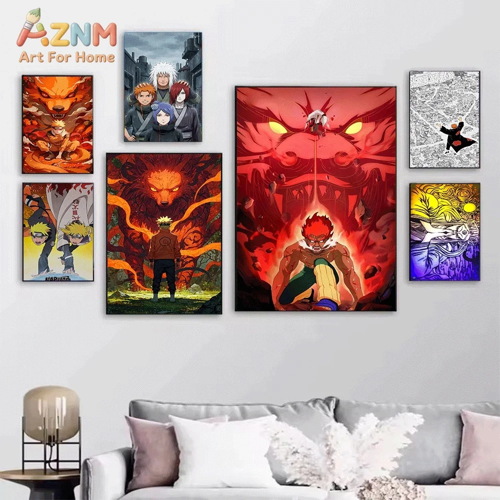 AZNM Naruto Vs Sasuke Final Battle Scene Canvas Wall Print, Classic Anime Ninja Fight Art Poster, Unframed Canvas Painting for