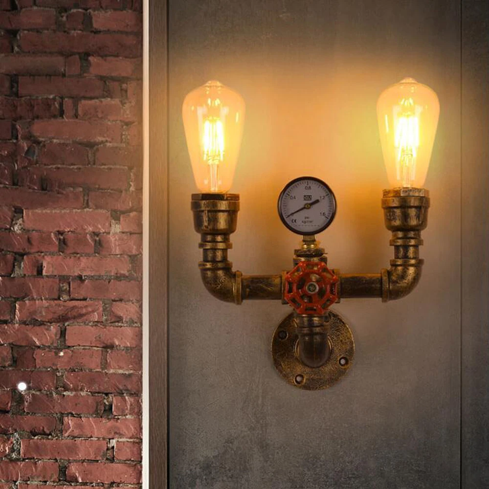 Industrial Iron Wall Light Water Pipe Retro Loft Wall Lamp Vintage E27 LED Sconce Lights Lighting Fixture Lustres Luz Home Decor