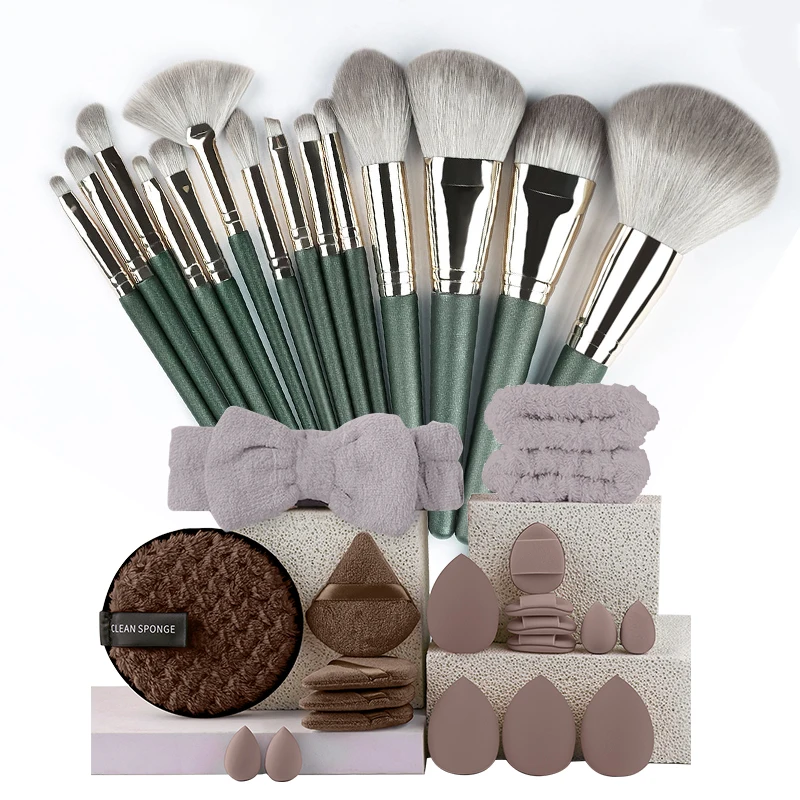 34개 메이크업 브러쉬 세트 14개 여행용 휴대용 파운데이션 컨실러 메이크업 브러쉬 전문가용 리퀴드 크림 메이크업 뷰티 도구