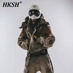 HKSH Autumn New Men's Hooded Distressed Patchwork Folded Waste Land Tactical Punk Techwear Shoulder Batwing Sleeve Jacket HK2392
