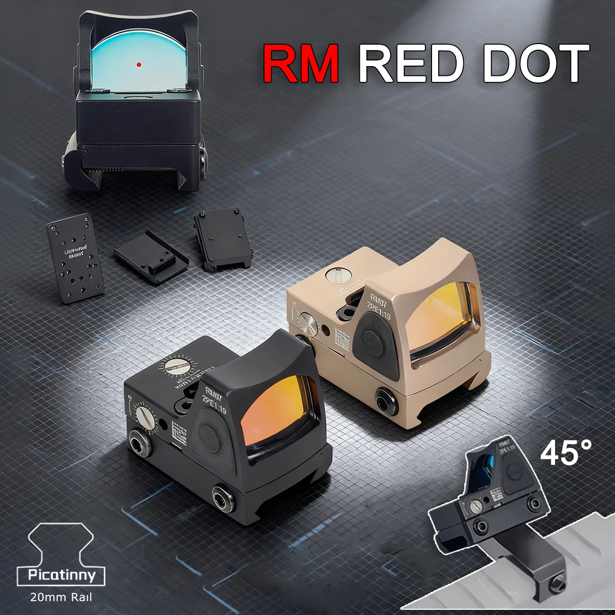 

Tactical RM Red Dot Sight Reflex Scope Adjustable Aiming Optical Riflescope with 45° Side Mount for Airsoft G17 G19 AK47 AR15 M4