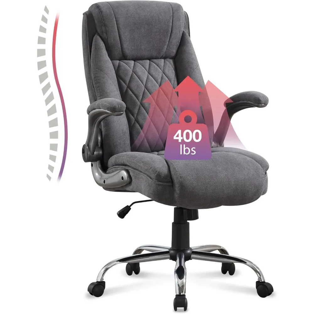 

"large capacity high-back office chair for 400lbs, breathable fabric, adjustable height with flip-up armrests"