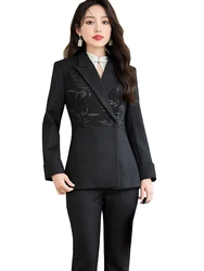 Elegant Black Office Ladies Pant Suit Women Female Business Work Wear 2 Piece Set Formal Coat Blazer Jacket And Trouser