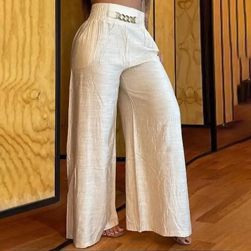 

High Waist Wide Leg Women Pants Tummy Control Elastic Waist Women Flared Pants Loose Full Length Horn Pants Ladies Casual Pants