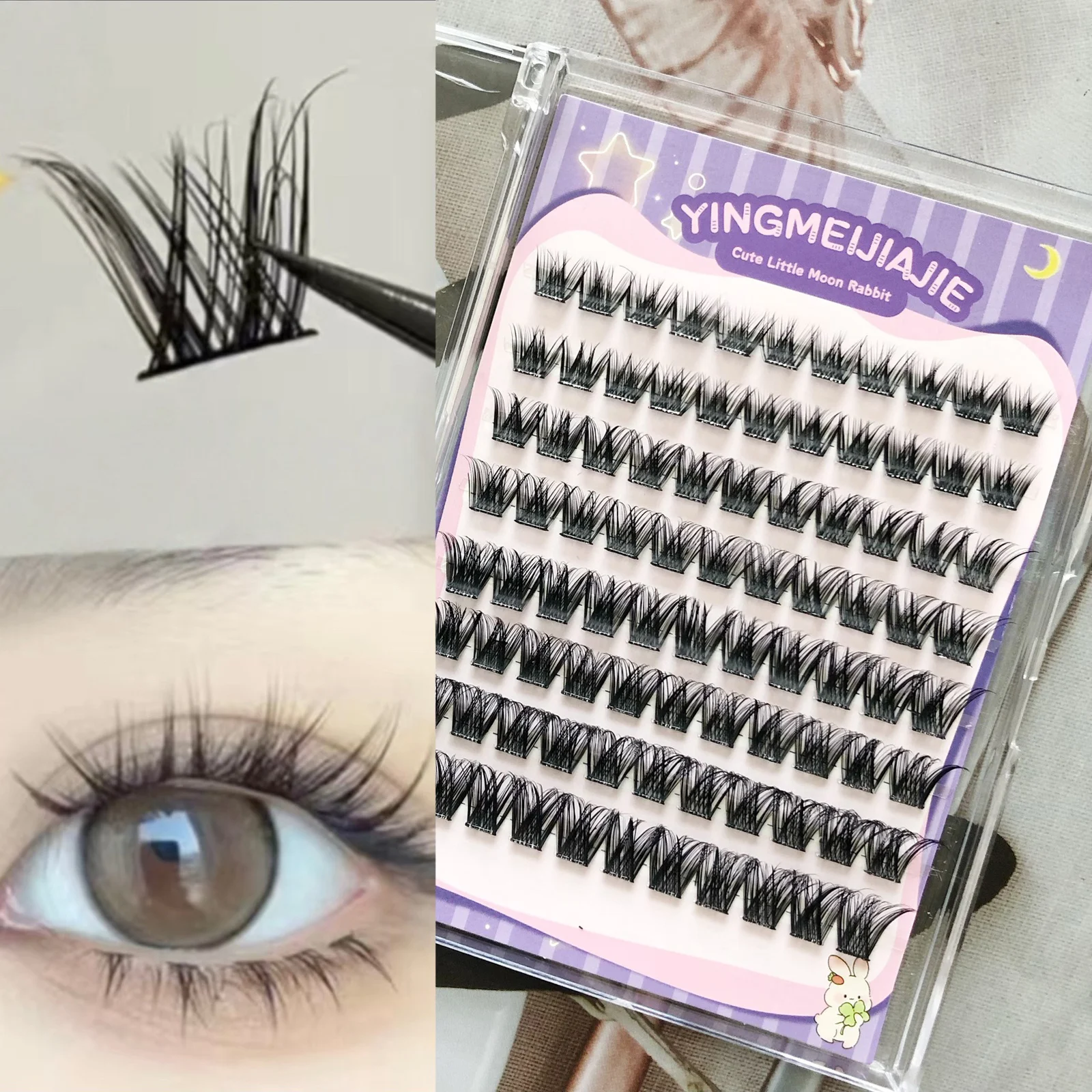 接着剤不要のつけまつげ ソフトで自然なまつげエクステ ヨーロッパ風ふわふわセグメントクラスターラッシュ DIYアイメイク デイリーパーティー 結婚式