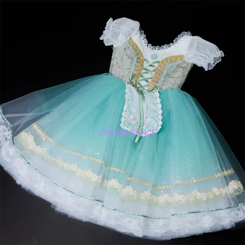 Professional Custom Size Kids Girls Women Adults Peasant Gilsay Performance Wear Costumes Long Green Gold Romantic Tutu Dress