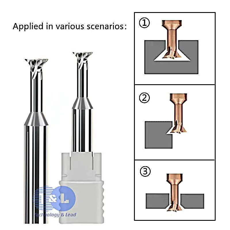 T&L CNC Tool 30 45 60 75 Degree Tungsten Steel Machining Tool for Metal End Mill 1mm-20mm HRC65 Carbide Dovetail Milling Cutter