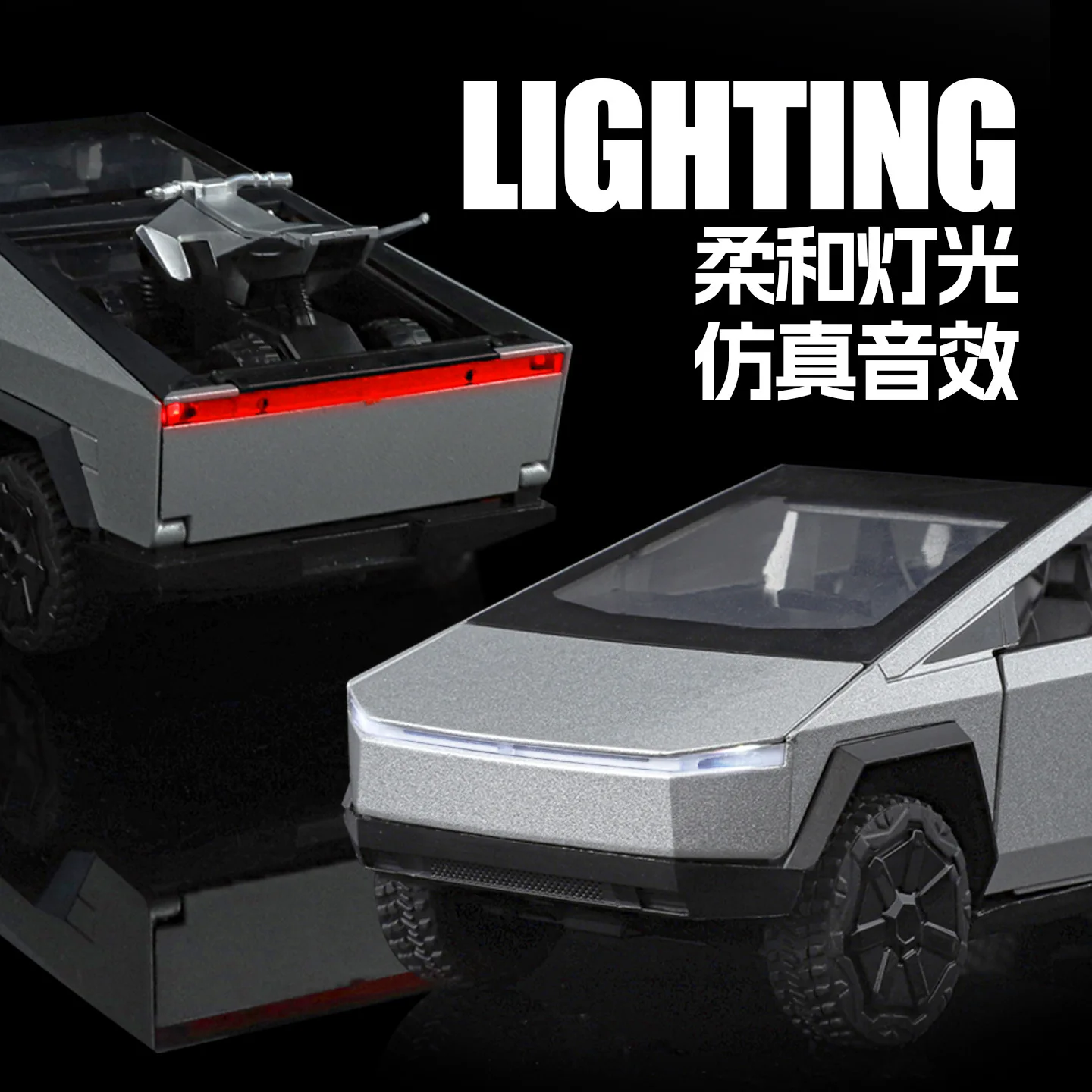 1:32 Cybertruck Pickup Speelgoedauto Miniatuur Diecast Metaal Terreinwagen Model Trek Geluid Licht Collectie Cadeau Jongen