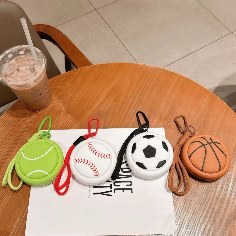 

Tennis Sporty Ball Shaped Coin Purse Waterproof Basketball Headphone Pouch Trendy Small Size Storage Bag Casual Use