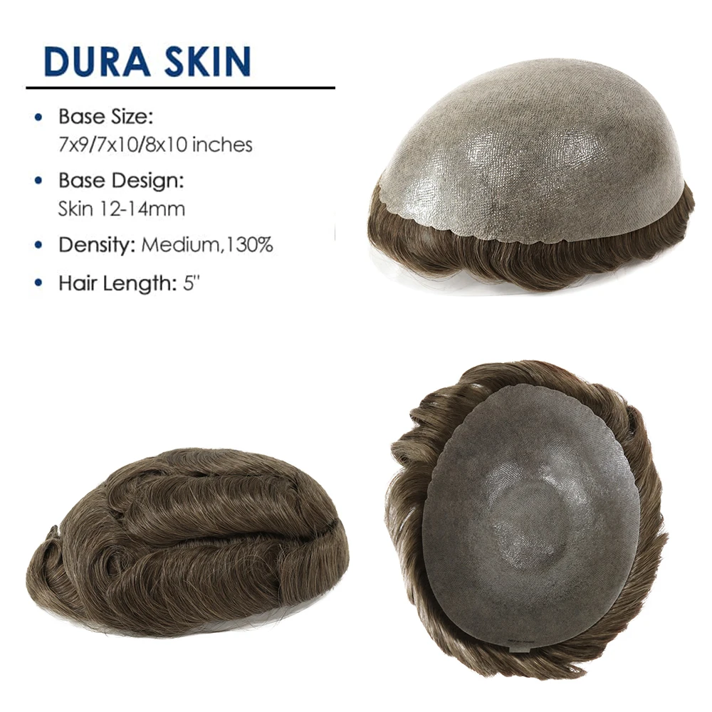 دائم مزدوجة معقود الرجال الشعر المستعار الاصطناعية 0.12-0.14 مللي متر بولي PU 5 "شعر مستعار بشري هندي رجل نظام استبدال الشعر قطع الشعر