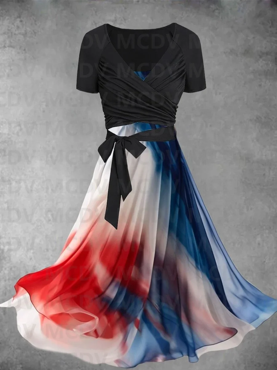 

Women's Floral Print Two-Piece Dress 3D Printed Pocket Dress Female Dresses