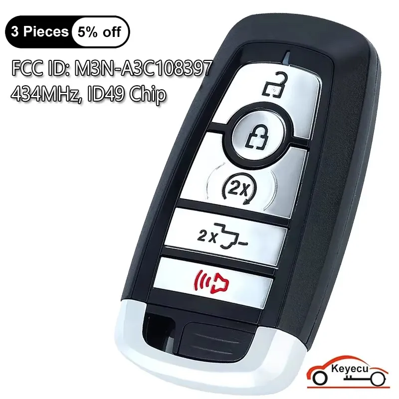 KEYECU 5 Buttons 434MHz ID49 Chip for Ford F-150 F-250 F-350 F-450 F-550 2023 2024 2025 Auto Smart Remote Key Fob M3N-A3C108397