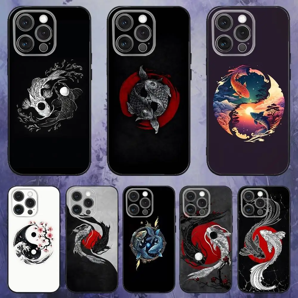 

Koi Carp Fish Yin Yang Art Phone Case For iPhone 17,16,15,14,13,12,Pro,Max,Plus,E,SE4,Air,Mini Black Soft Box