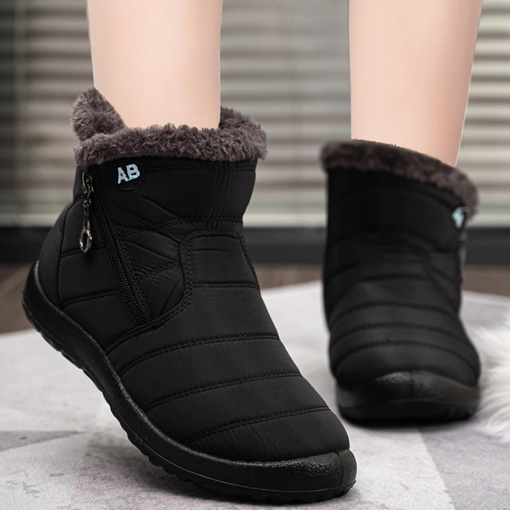Winter Women Boots Waterproof Snow Boots Plus Size Casual Flat Women Casual Shoes Warm Fur Female Boots Antislip Cotton Shoes