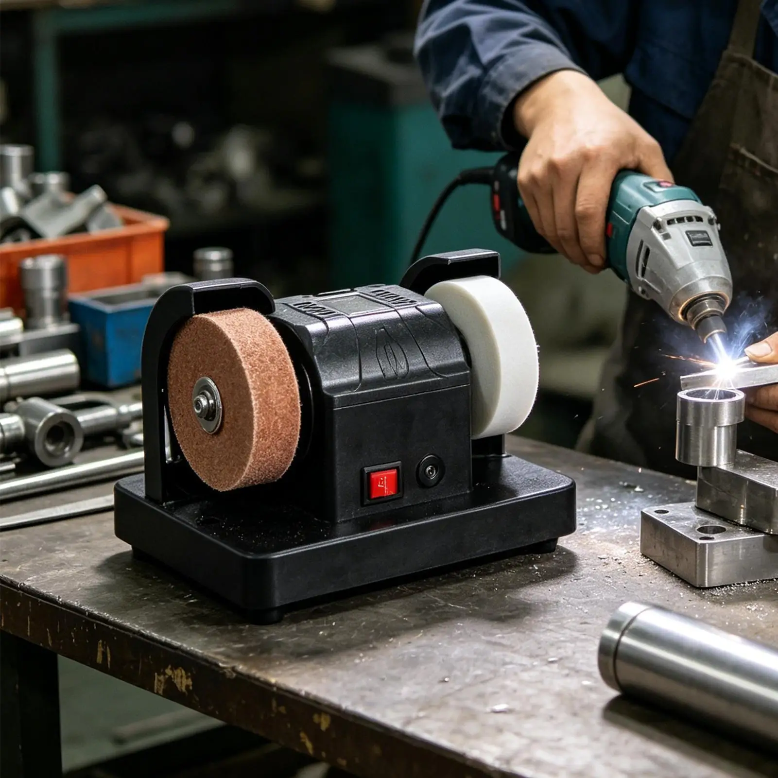 Bench Grinder Small Double Wheel Buffer Sharpener Bench Grinder Metal Sanding Machine For Cutter Making Wood Metalworking