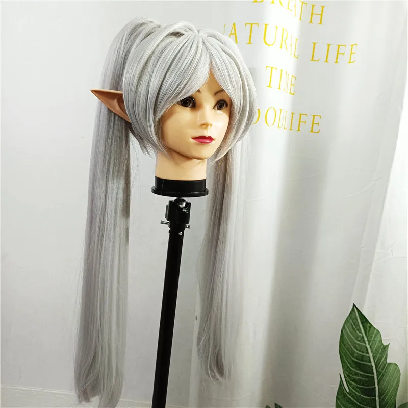 Parrucca cosplay in stile Anime Frieren Parrucche Frieren da donna bianche argento con due code di cavallo Parrucche sintetiche resistenti al calore per la festa