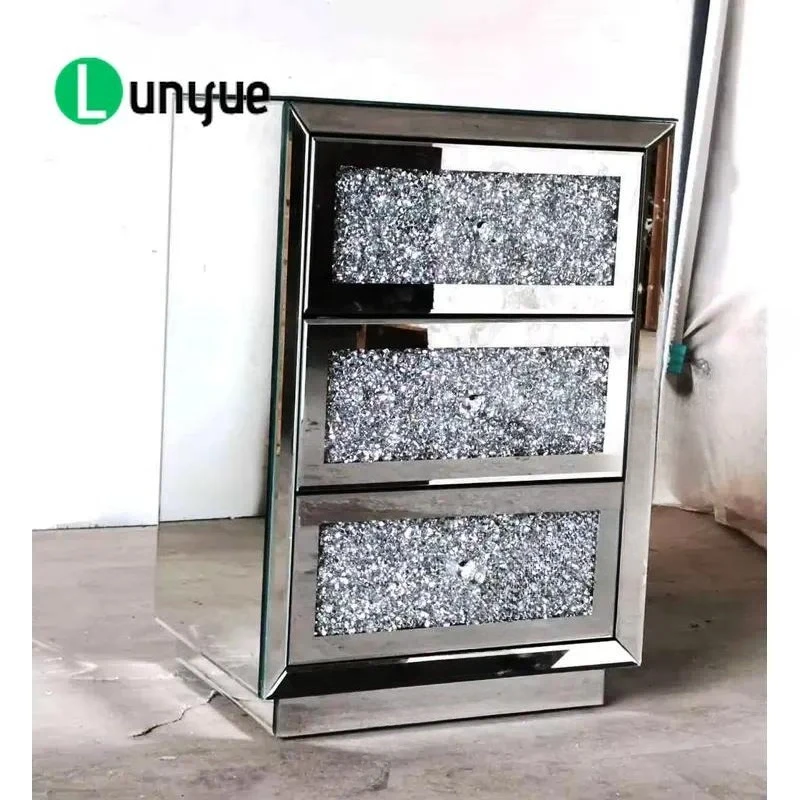 Wholesale Crushed Diamond Mirrored Bedside Table Nightstand for Bedroom Furniture Home Decor Luxury Glamour Style