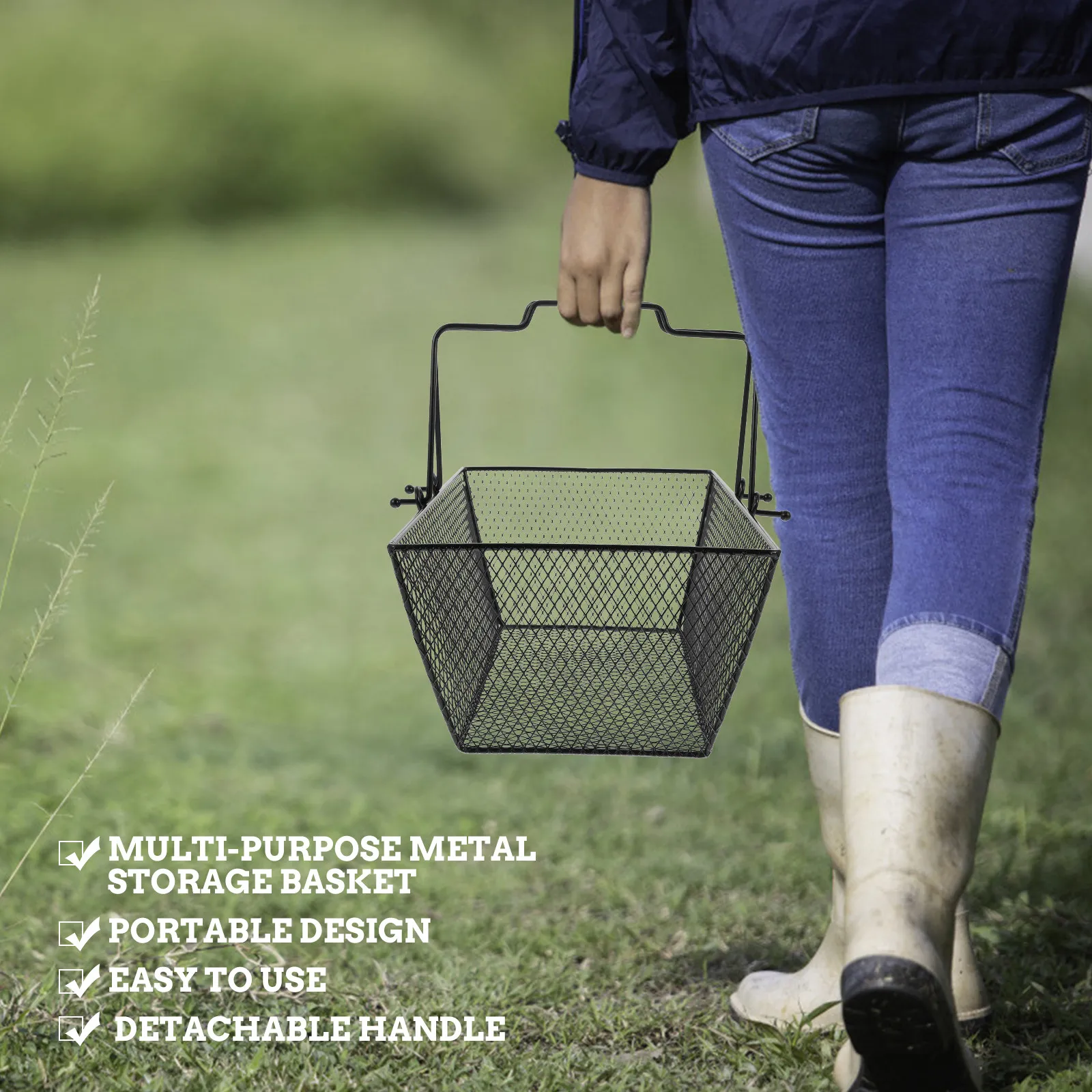 

1 шт. Металлическая корзина для хранения с ручкой, портативная, нержавеющая, многофункциональный органайзер для кухни, ванной, спальни, для фруктов, закусок, одежды