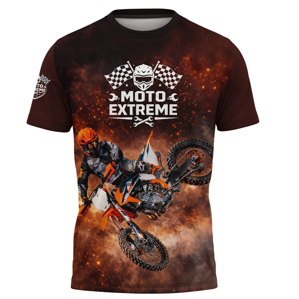 Men Extreme Moto Graphic T-Shirt, Quick Dry & Breathable. Stunt Biker Print for Motorsport Fans and Outdoor Riding Occasions