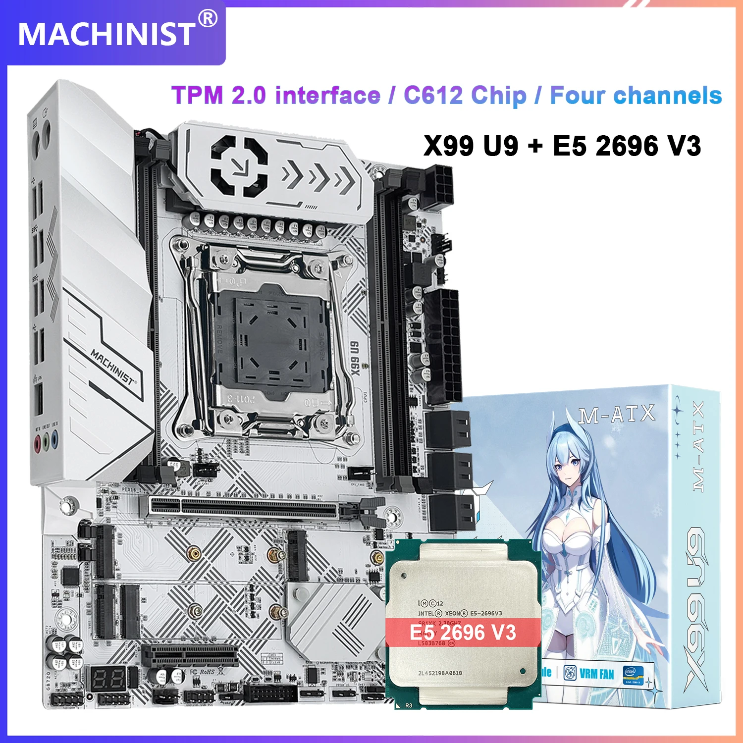 MACHINIST X99 U9 Motherboard TPM2.0 With Intel Xeon E5 2696 V3/ E5 2699 V3 DDR4 Four Channels RAM NVME M.2*3 X99/C612 Chip