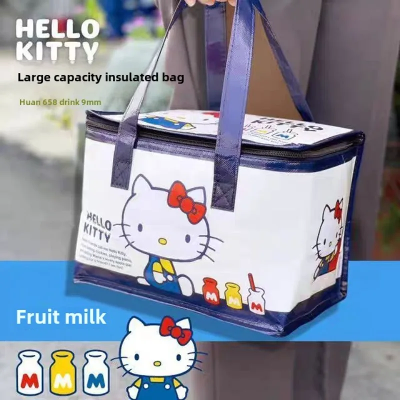 New Cartoon Sanrio Hello Kitty Cute Boys and Girls Outdoor Camping Picnic Large Capacity Insulated Cold Waterproof Tote Bag