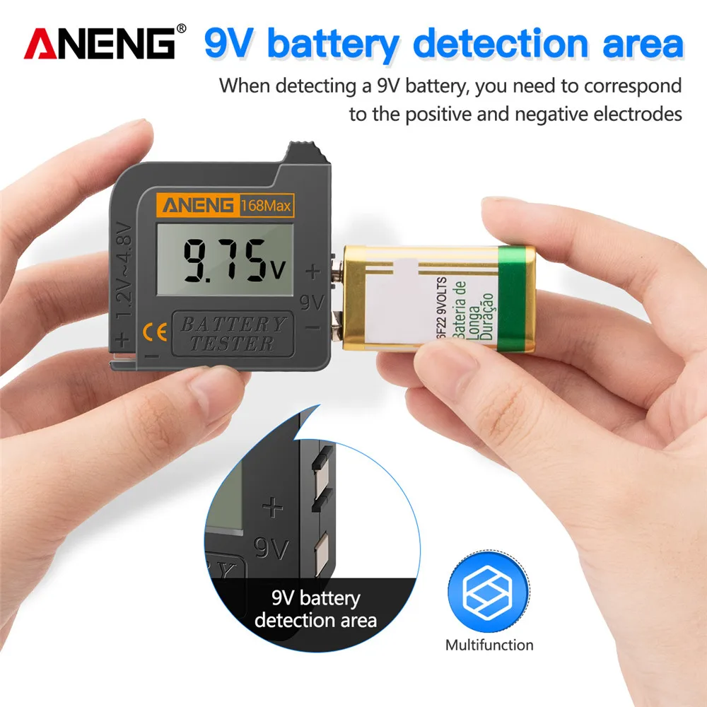 ANENG 168Max Digital Battery Universal Tester AA/AAA/1.5V/9V/C/D 3.7V Lithium Battery CR2032/LR44 Button Battery Testing Tools