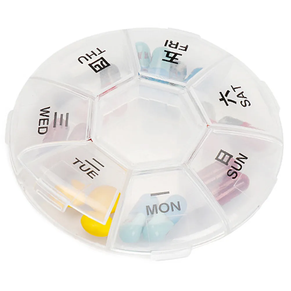 5Pcs 7 Compartments Weekly Pill Box Portable Medicine Organizer Dustproof Moistureproof for Seniors Travel Health Care Daily Use