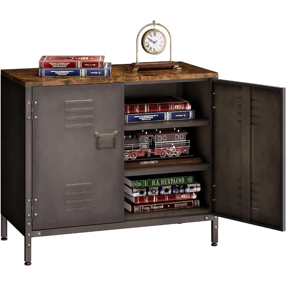 

Шкаф для хранения с 2 дверцами, металлический шкаф для хранения с 2 регулируемыми полками, универсальный шкаф в деревенском стиле для дома, офиса, комплект