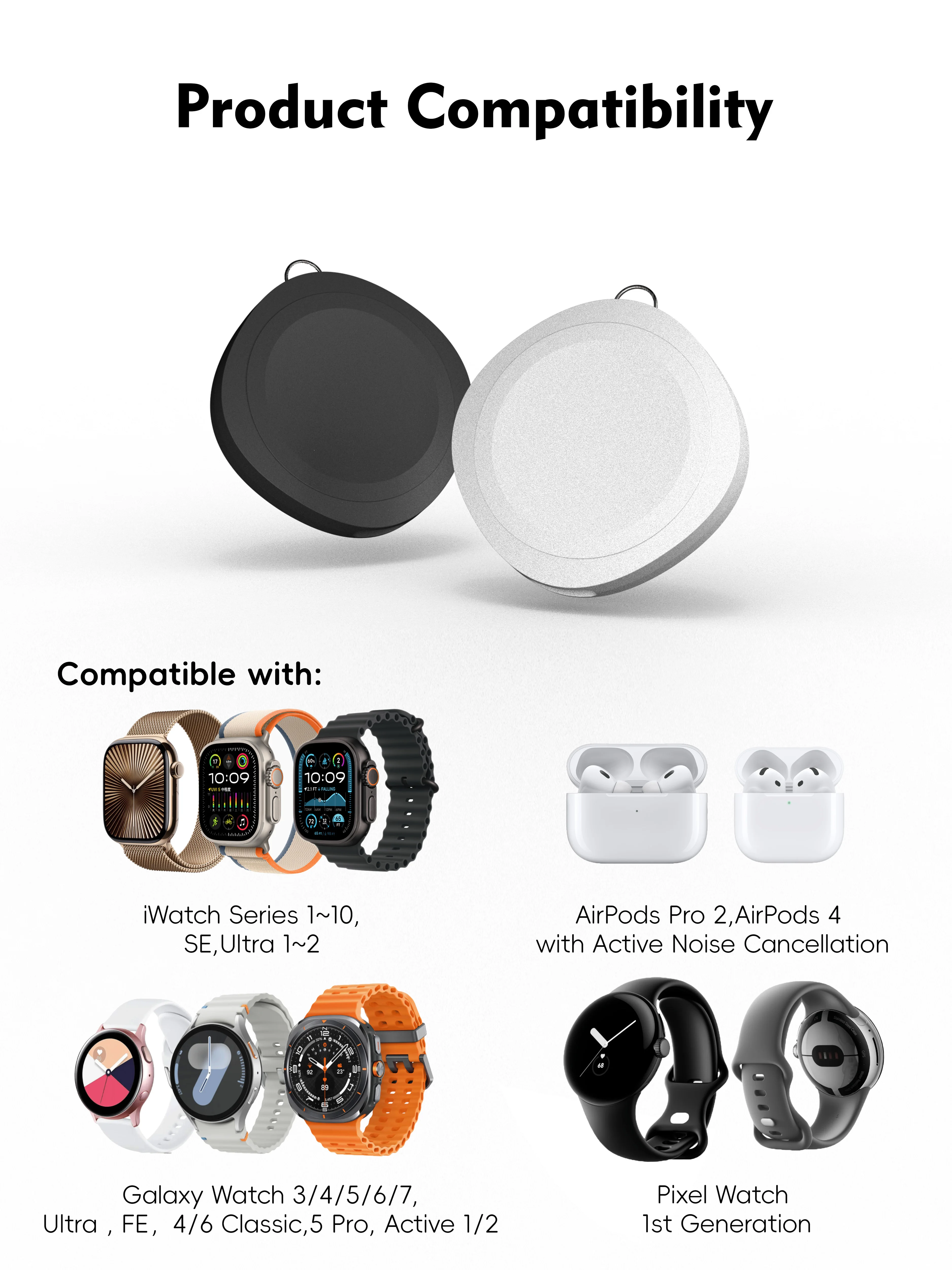 شاحن لاسلكي مغناطيسي لساعة أبل 10 9 8 7 SE قاعدة شحن محمولة لساعة جالاكسي 7 6 5 4 توافق واسع النطاق للغاية