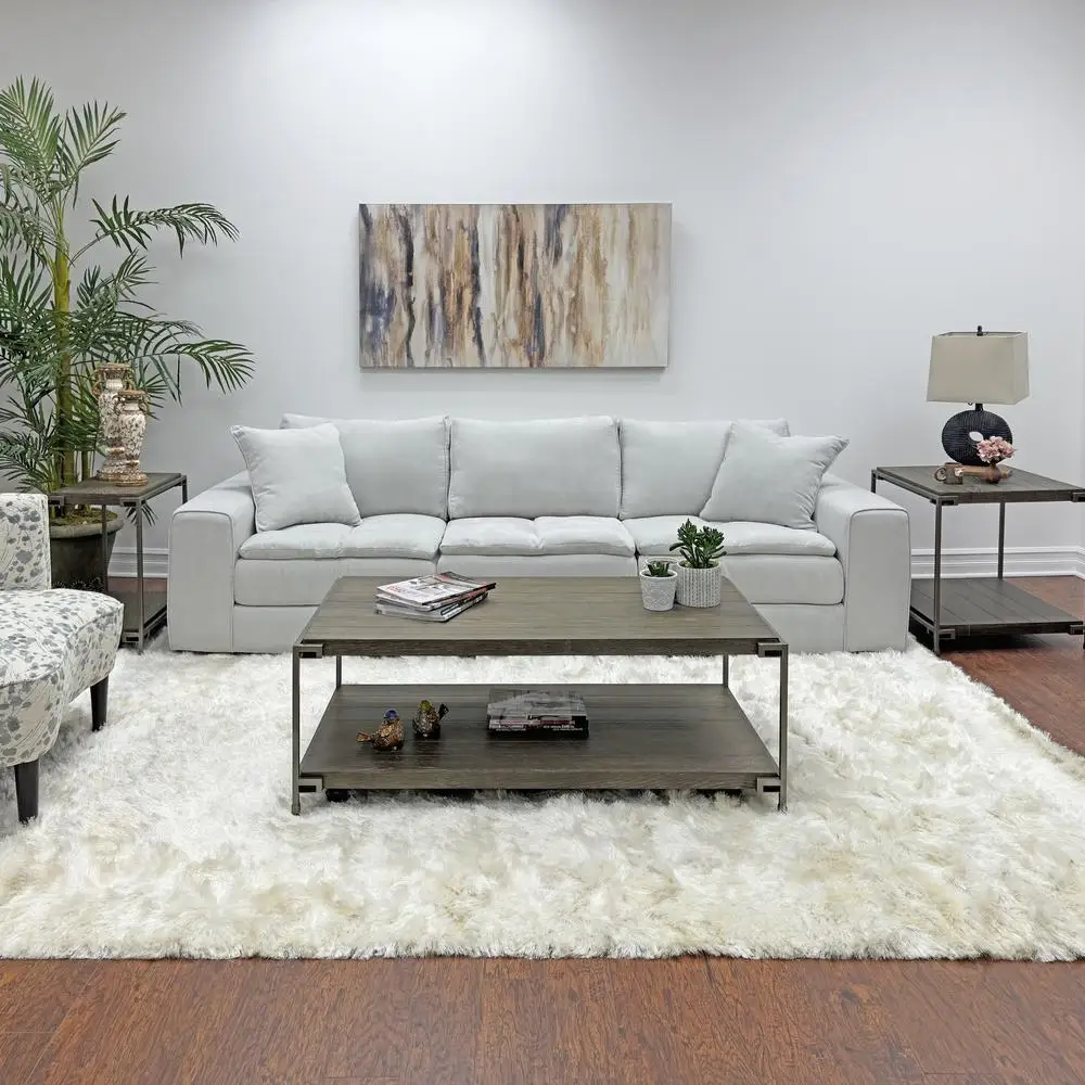 

Corbeta 3-Piece Coffee Table Set Aged Graphite Wood Oak Veneer Metal Frame Living Room Furniture with Casters Fixed Shelf