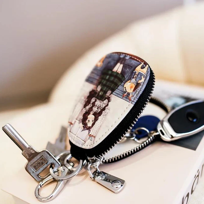 Fashion Cartoon Key Bag Ladies Portable Key chains Zipper Coin Purse PU Leather Comic Girl Car Key Case