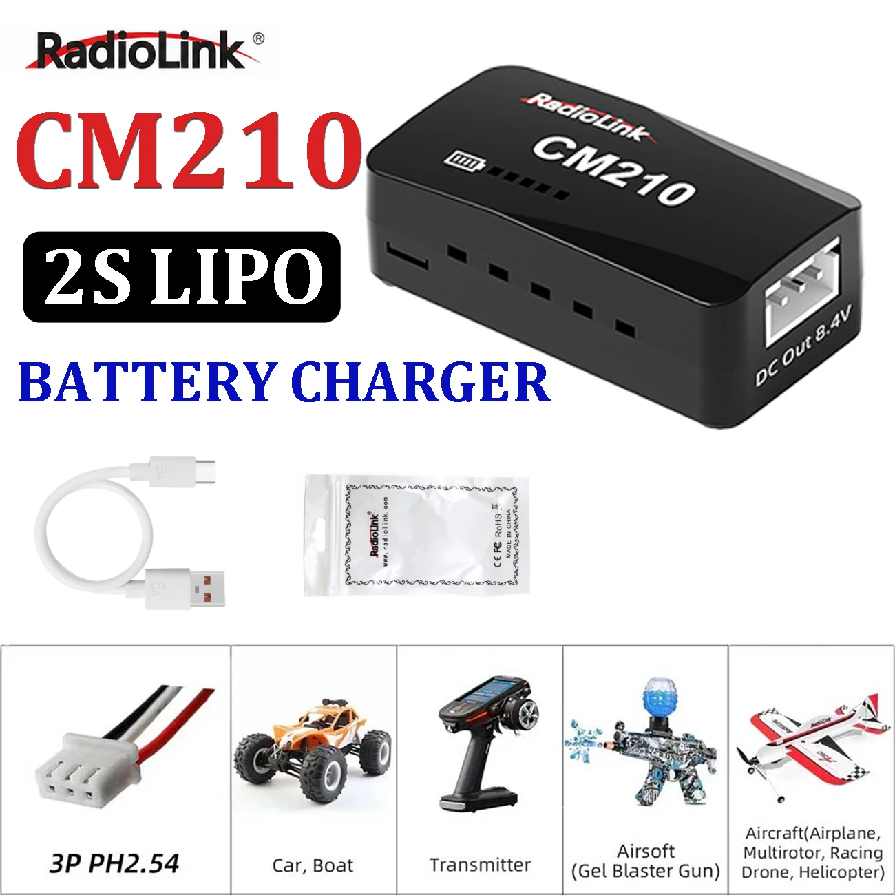Radiolink CM210 20W Faster 2S LiPo Battery Charger Mini Size USB Type-C Connector Self-adapting for RC Model Airplane Car Boat