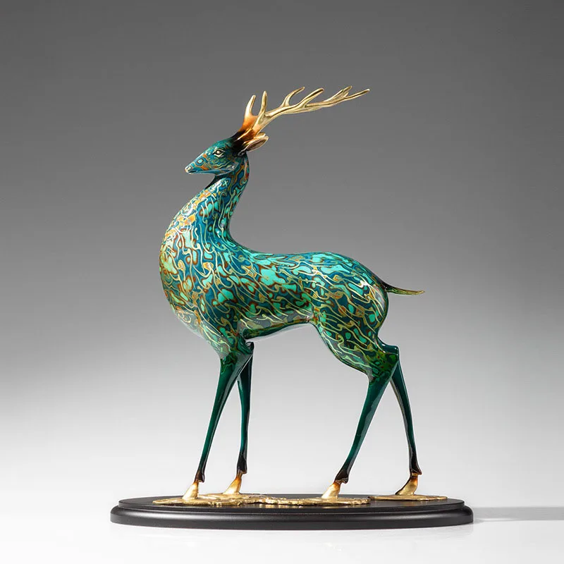 Brass Nine-Colored Deer Figurine Copper Cast Ornament Anti-Tarnish Fade-Resistant Blessing Wish Home & Office Desk Decor Statue