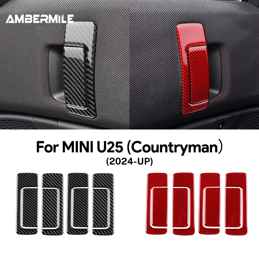 

AMBERMILE for Mini Countryman U25 2024 2025 Car Inner Door Handle Pull Interior Trim Sticker Cover Real Soft Carbon Fiber Panel