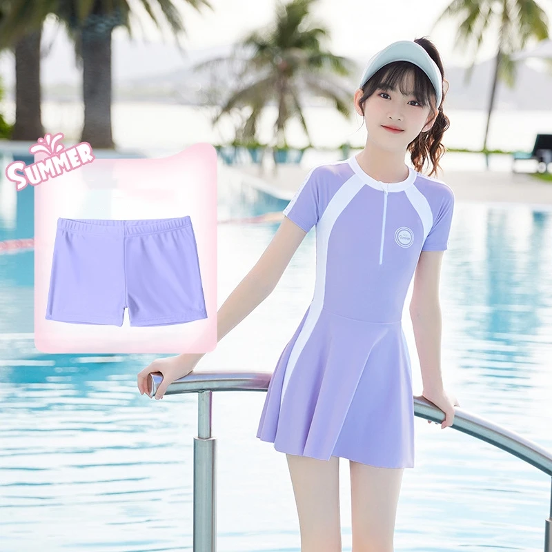 Girls UPF50+UV Protection Short Sleeve WaterProof Bathing SwimWear Kids One Piece Athletic Long Sleeve Surfing Beach Swim Skirts