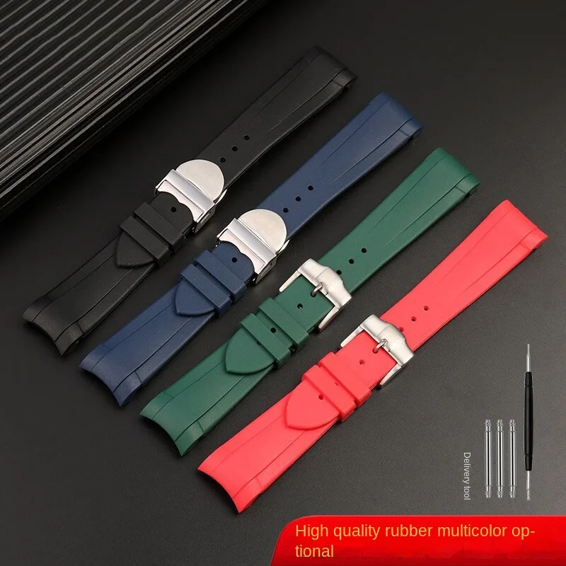 Rubber Watch Strap for Tudor Rudder Biwan Bronze Small Copper Flower Red Flower Black Bay GMT Curved End Silicone Watchband 22mm