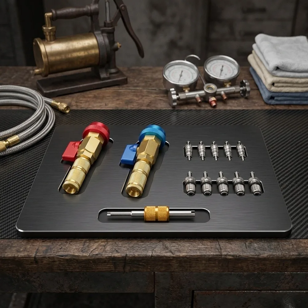 Brass R134a Valve Core Removal Tool for Quick AC System Maintenance Without Loss in Vehicle Air Conditioning Repair