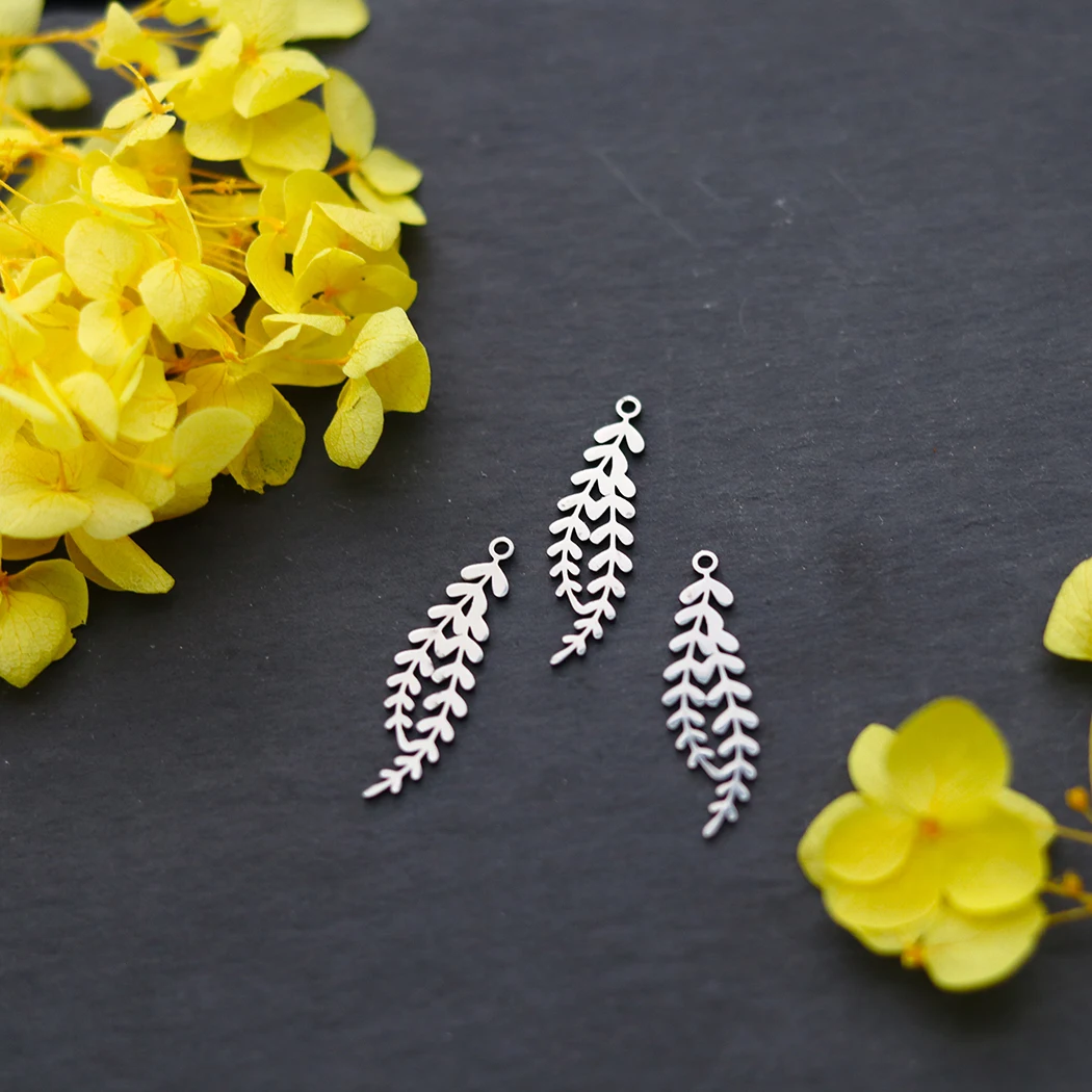 3pcs Grass Leaves Tree Branches DIY Craft Earrings Necklace Charms For Jewelry Making Stainless Steel Pendant