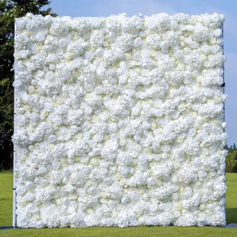 الأبيض 5D زهرة اصطناعية جدار الزفاف ارتفع خلفية النسيج الأزهار النباتات الخضراء جدار نافذة عرض حزب الحدث الدعائم زهرة صف #1