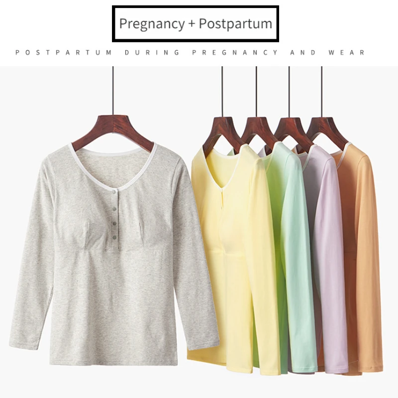 Cotton Long Sleeve Breastfeeding Shirt for Pregnant Women Postpartum Mommy Home Tops Maternity Nursing Clothes Plus Size 3XL