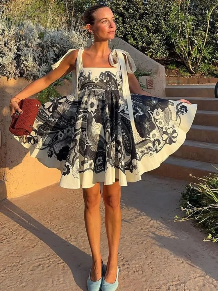 

Summer Cover Ups Women Swimsuit Spaghetti Strap Robes Bathing Suit 2026 New Flower Print Beach Holiday Mini Dresses Cover-Up