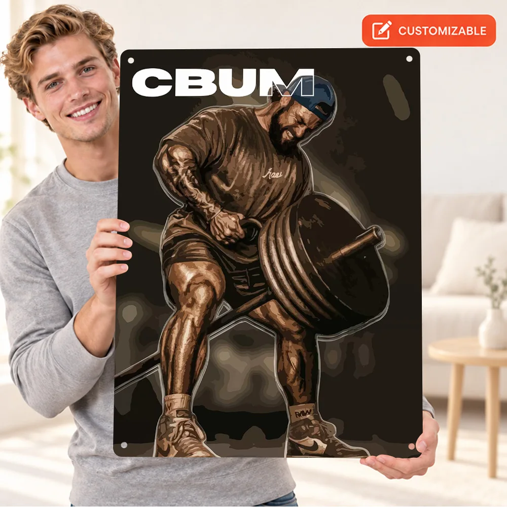 Chris Bumstead CBUM T Bar Row Aluminum Poster Personalized Metal Sign Vector Portrait Illustration Wall Art For Workout Room