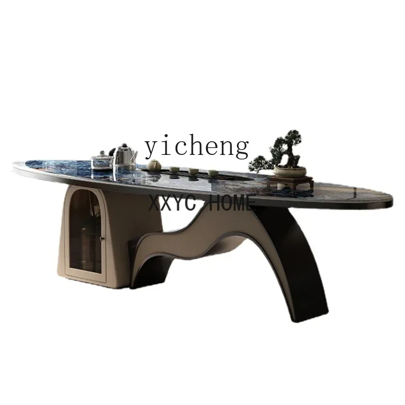 Household Large Board Tea Table Villa Luxury Stone High-End Tea Table and Chair Set One Table Five Chairs