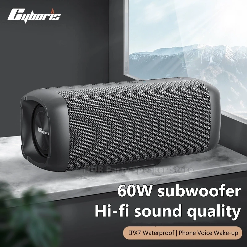 Cyboris Hot Selling 60W Bluetooth Speakers Waterproof Outdoor Bass Sound Box Support AUX TF USB Subwoofer Stereo Loudspeaker